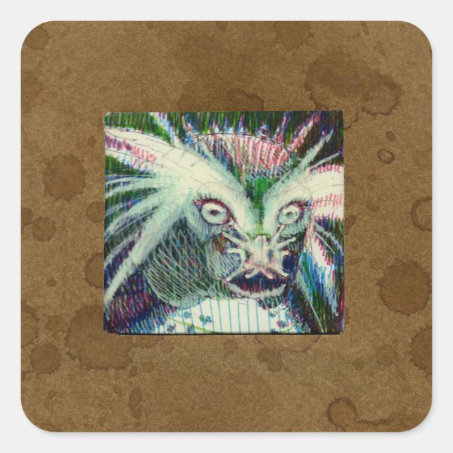 Adesivo Quadrado Híbrido de animais fictícios (Frente)