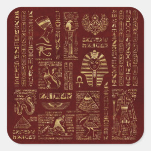 Adesivo Quadrado Hieroglyphs e couro egípcios do vermelho dos