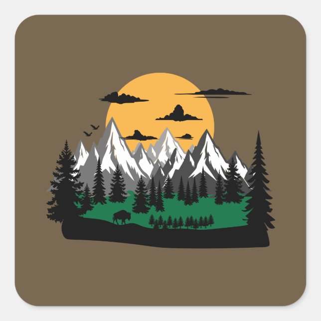 Adesivo Quadrado hiking and camping in mountains graphic (Frente)