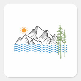 Adesivo Quadrado hiking and camping in mountains graphic