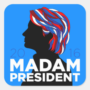 Adesivo Quadrado Hillary 2016: Da "etiqueta senhora presidente"