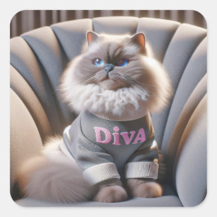 Adesivo Quadrado Himalayan Diva Cat