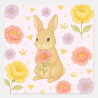 Adesivo Quadrado HIMEKARI Floral Bunny Sticker – Pink
