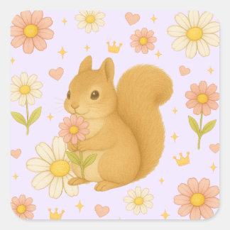 Adesivo Quadrado HIMEKARI Floral Squirrel Sticker (Purple)