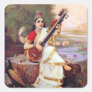 Adesivo Quadrado Hindu Goddess Saraswati