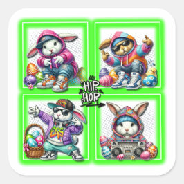 Adesivo Quadrado Hip Hop Easter Bunny Buddies, Música, Neon Green |
