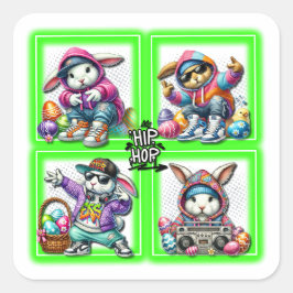 Adesivo Quadrado Hip Hop Easter Bunny Buddies, Música, Neon Green |