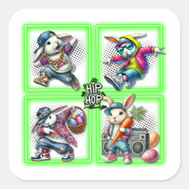 Adesivo Quadrado Hip Hop Easter Bunny Buddies, Música, Neon Green |