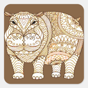 Adesivo Quadrado Hipopótamo