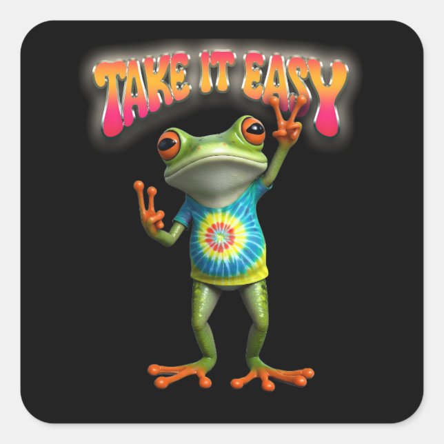 Adesivo Quadrado Hippie Frog Take it Easy Fun Colorful  (Frente)