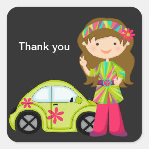 Adesivo Quadrado Hippie Girl com Buggy Sticker