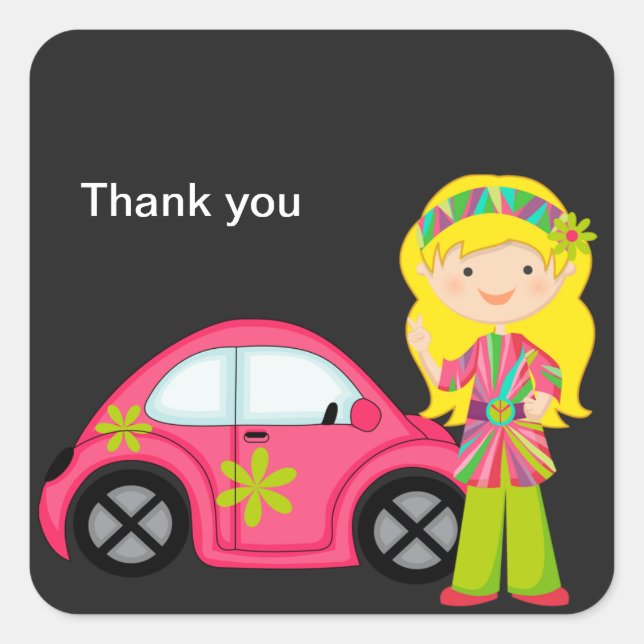 Adesivo Quadrado Hippie Girl with Ho Pink Buggy Sticker (Frente)