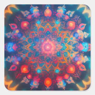 Adesivo Quadrado Hippie Groovy - Design cósmico