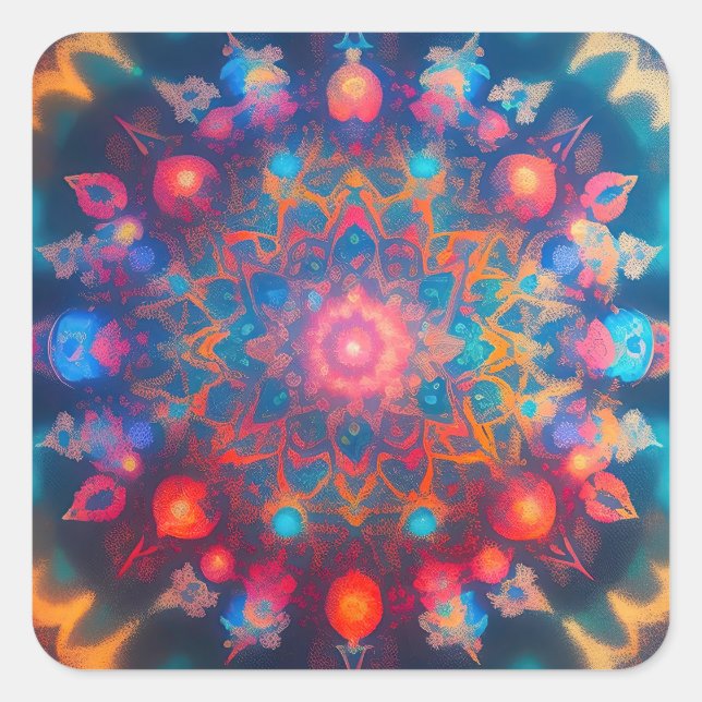 Adesivo Quadrado Hippie Groovy - Design cósmico (Frente)