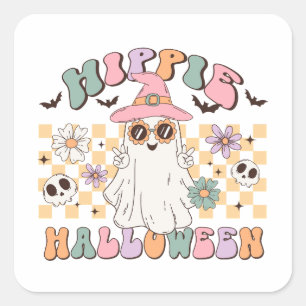 Adesivo Quadrado Hippie Halloween Groovy Retro