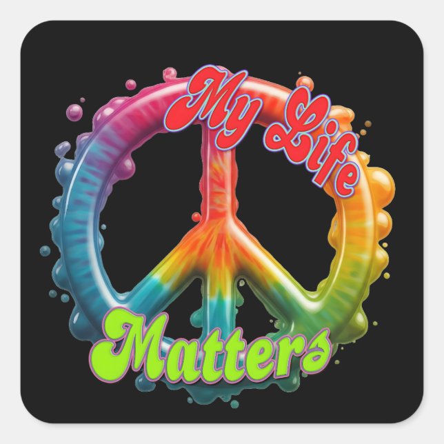 Adesivo Quadrado Hippie Love Peace Life Matters Custom  (Frente)