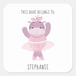 Adesivo Quadrado Hippo Ballerina Este Livro Pertence a