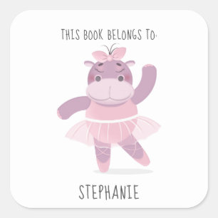 Adesivo Quadrado Hippo Ballerina Este Livro Pertence a Pau Quadrado