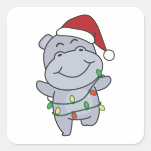 Adesivo Quadrado Hippo Christmas Winter Animal Hippos Square Stick