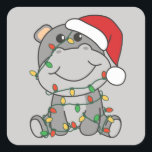 Adesivo Quadrado Hippo Christmas Winter Animal Hippos Square Stick<br><div class="desc">O hipopótamo no Natal com luzes de fadas. Animais engraçados com presentes e neve nas férias. Uma doce saudação de Natal. Hippos são animais bonitos e perfeitos para o Natal.</div>
