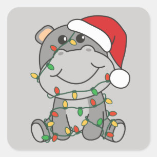 Adesivo Quadrado Hippo Christmas Winter Animal Hippos Square Stick