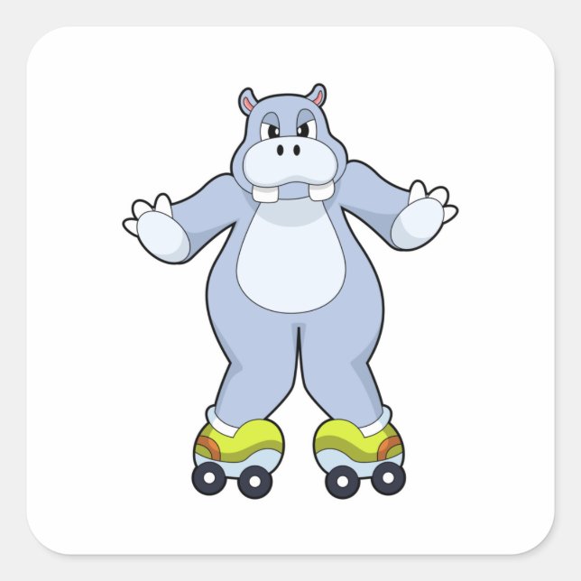 Adesivo Quadrado Hippo com skates Roller (Frente)