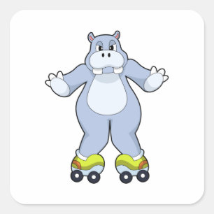 Adesivo Quadrado Hippo com skates Roller
