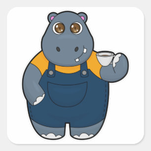 Adesivo Quadrado Hippo com Taça de Café