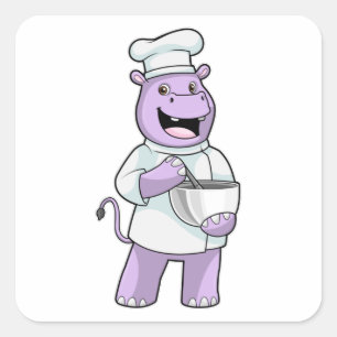 Adesivo Quadrado Hippo como Chef com Bowl