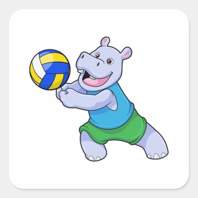 Adesivo Quadrado Hippo como jogador de voleibol com voleibol (Frente)