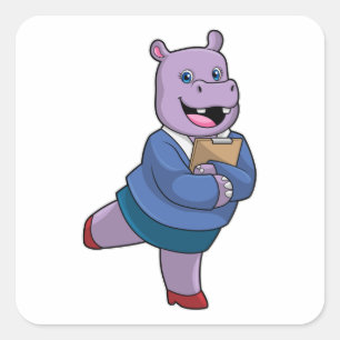 Adesivo Quadrado Hippo como Secretário com Notepad