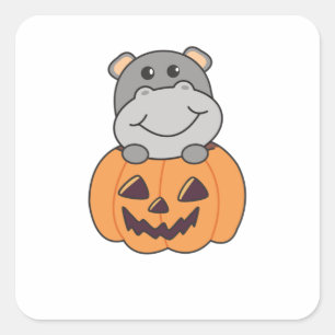 Adesivo Quadrado Hippo Em Pumpkin Sweet Hippos Feliz Halloween