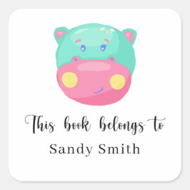 Adesivo Quadrado Hippo - Este livro pertence a