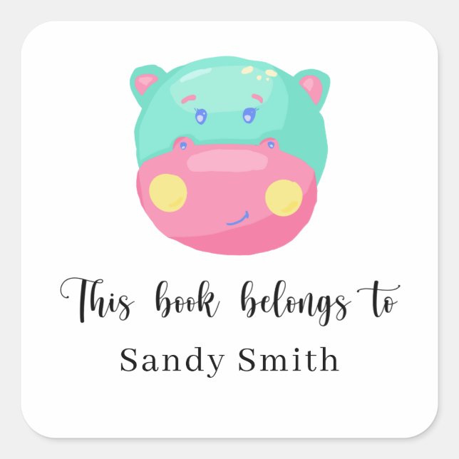 Adesivo Quadrado Hippo - Este livro pertence a (Frente)
