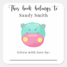 Adesivo Quadrado Hippo - Este livro pertence a com mensagem