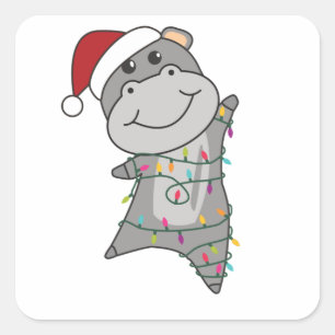 Adesivo Quadrado Hippo Feliz Natal Animais de inverno Hippos