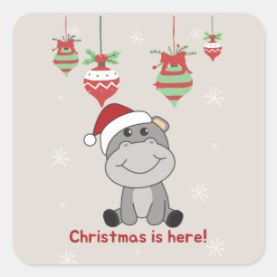 Adesivo Quadrado Hippo Feliz Natal Animais de inverno Praça Hippos