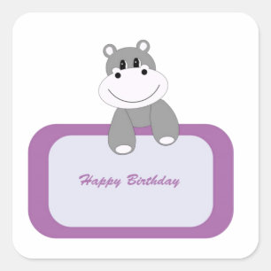 Adesivo Quadrado Hippo Happy Birthday
