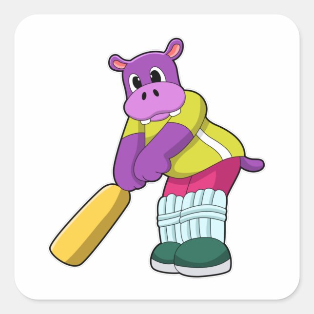 Adesivo Quadrado Hippo no Cricket com morcego de Cricket (Frente)