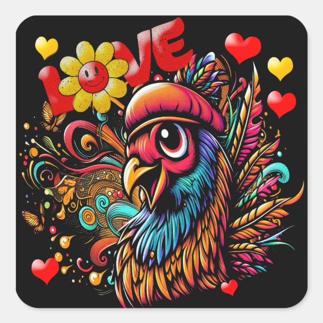 Adesivo Quadrado "Hippy Love Bird" Sticker Sheet (Frente)