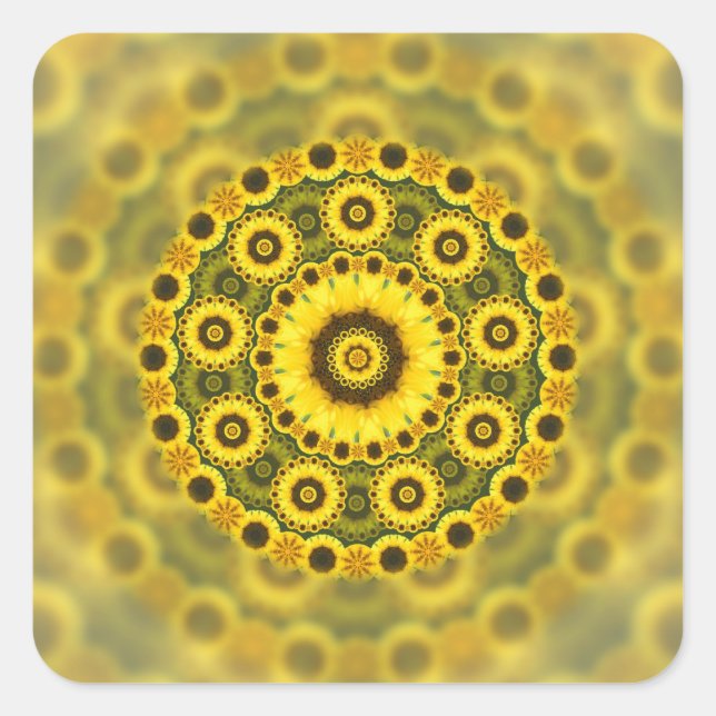 Adesivo Quadrado Hippy Sunflower Fractal Mandala Padrão (Frente)