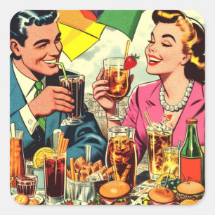 Adesivo Quadrado Histórias em quadrinhos de Bebidas do Casal Retroa