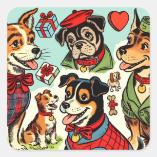 Adesivo Quadrado Histórias em quadrinhos De Cães Retro Cuta
