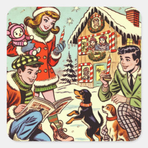 Adesivo Quadrado Histórias em quadrinhos de Natal Vintage