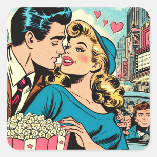 Adesivo Quadrado Histórias em quadrinhos do Casal de Amor do Dia de