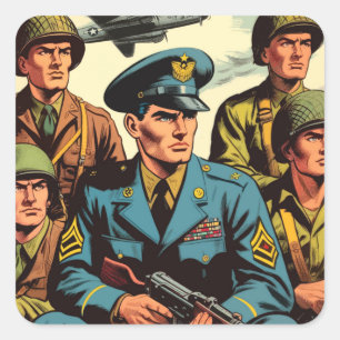 Adesivo Quadrado Histórias em quadrinhos Militares de Vintage Soldi