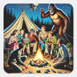 Adesivo Quadrado Histórias engraçadas da Retro Campfire | Pé Grande