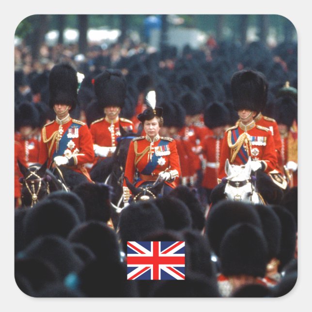Adesivo Quadrado HM A Rainha Elizabeth II Prince Philip London (Frente)