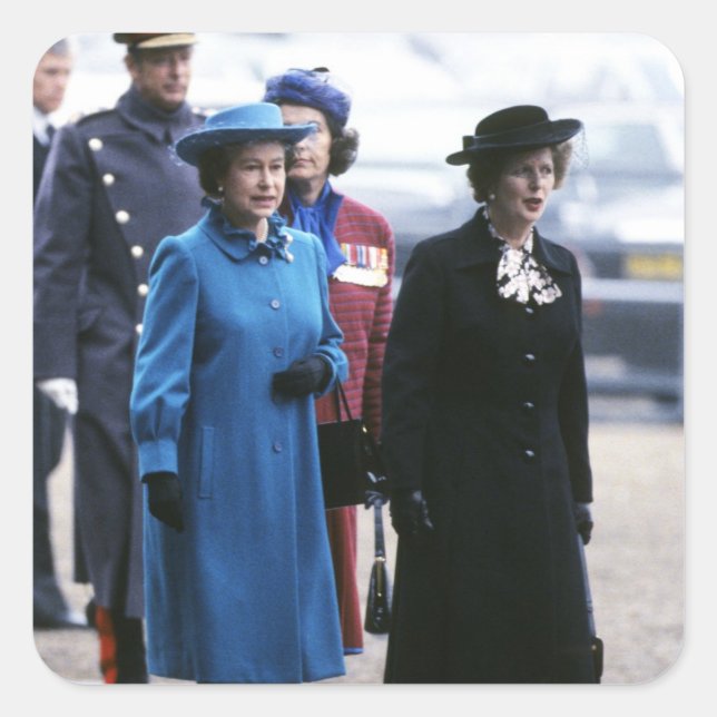 Adesivo Quadrado HM Queen Elizabeth II-Margaret Thatcher (Frente)