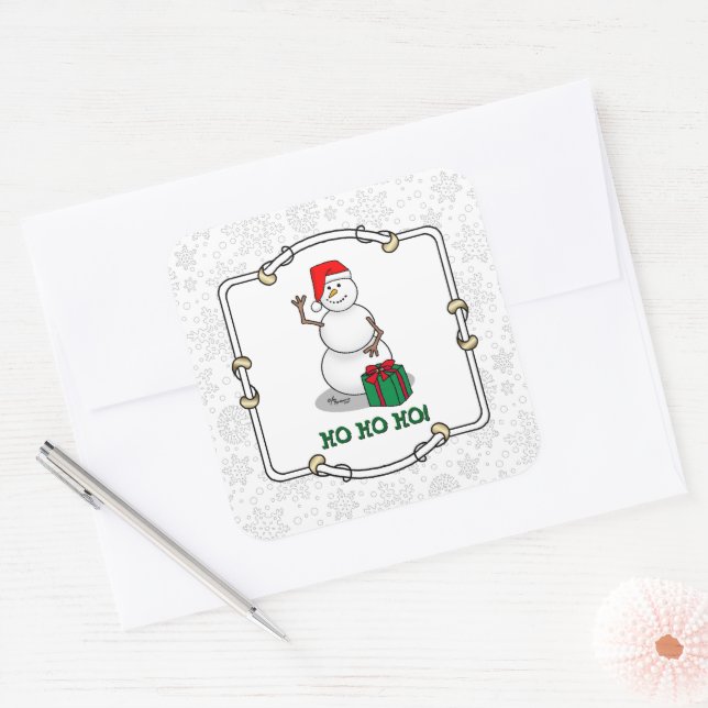 Adesivo Quadrado Ho Ho Feliz Papais noeis de Natal Bonito Snowman (Envelope)